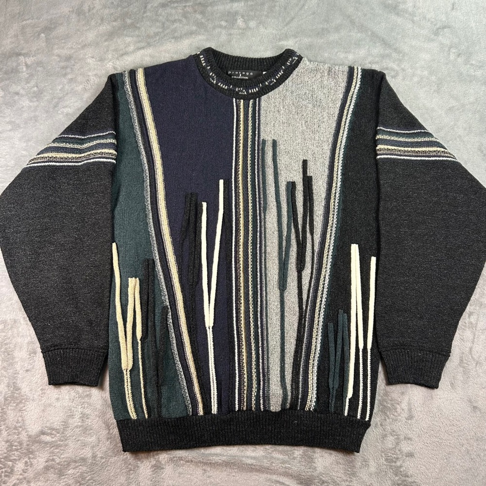 Vintage Protege Collection Mens LT Abstract Geometric Knit Sweater Made in USA